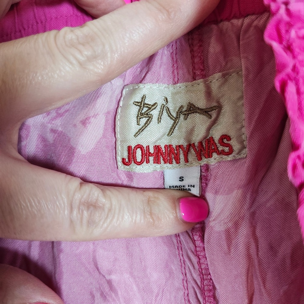 Biya Johnny Was Pink Embroidered Floral Jacquard Short Womens Small Boho Fuchsia - Picture 9 of 9
